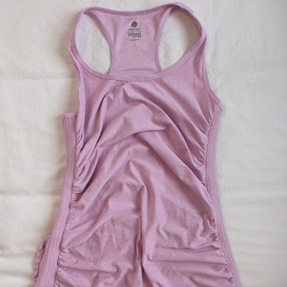 Old Navy Active Yoga Fitted Long Racerback Tank, Ruched Sides, Pink, Large